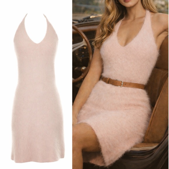 Ralph Lauren Dresses & Skirts - Vintage Ralph Lauren Angora Rabbit Fur Pink Mini Dress Halter  Bodycon 90s Y2k S